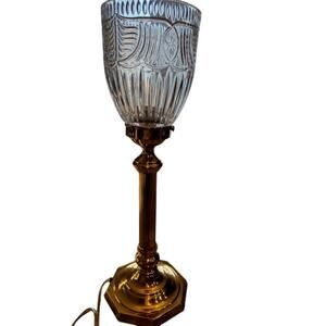 Vtg Torchiere Hurricane Brass & Crystal Mantle/table Lamp 16" Works